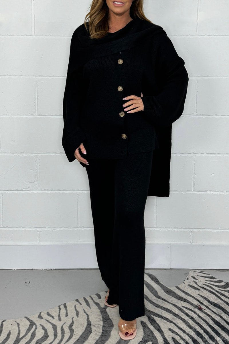 Women's Knit Co Ord Set with Oversized Jumper and Wide Leg Trousers