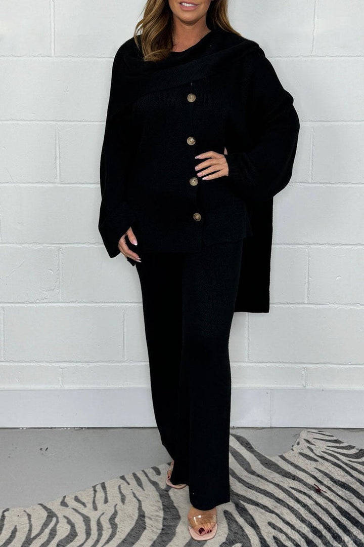 Women's Knit Co Ord Set with Oversized Jumper and Wide Leg Trousers