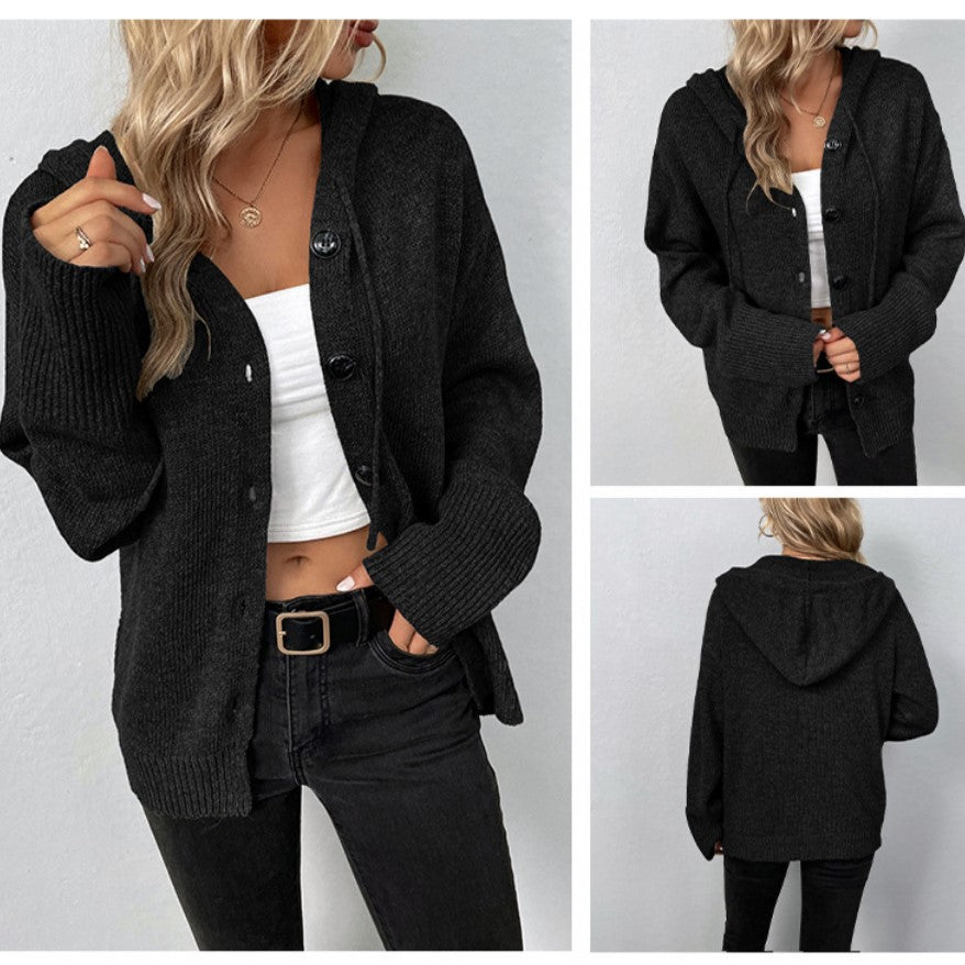 Women's Knit Cardigan with V Neck and Button Front