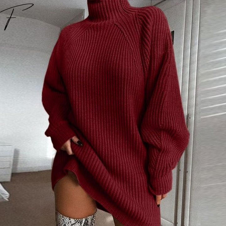 Women's Oversized Knitted Jumper with Roll Neck and Ribbed Texture