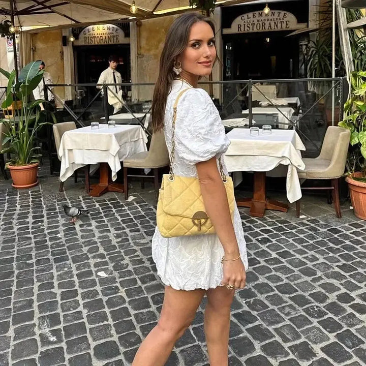 Women's Occasion Mini Dress with Floral Jacquard and Puff Sleeves