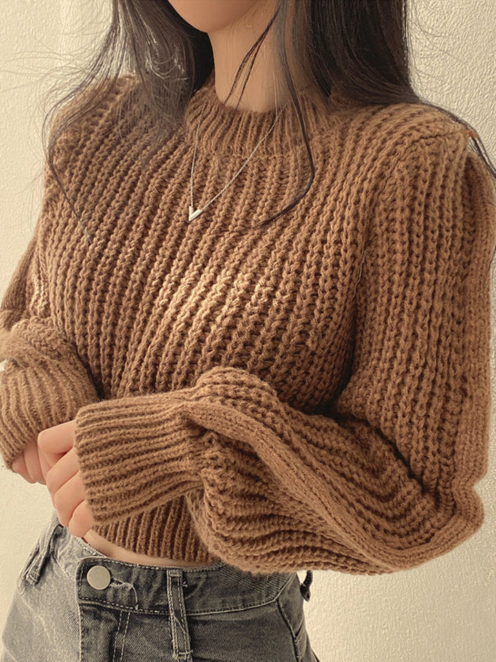 Women's Chunky Knitted Jumper with Round Neck and Relaxed Fit