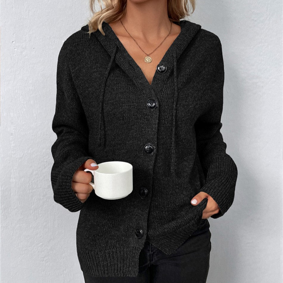 Women's Knit Cardigan with V Neck and Button Front