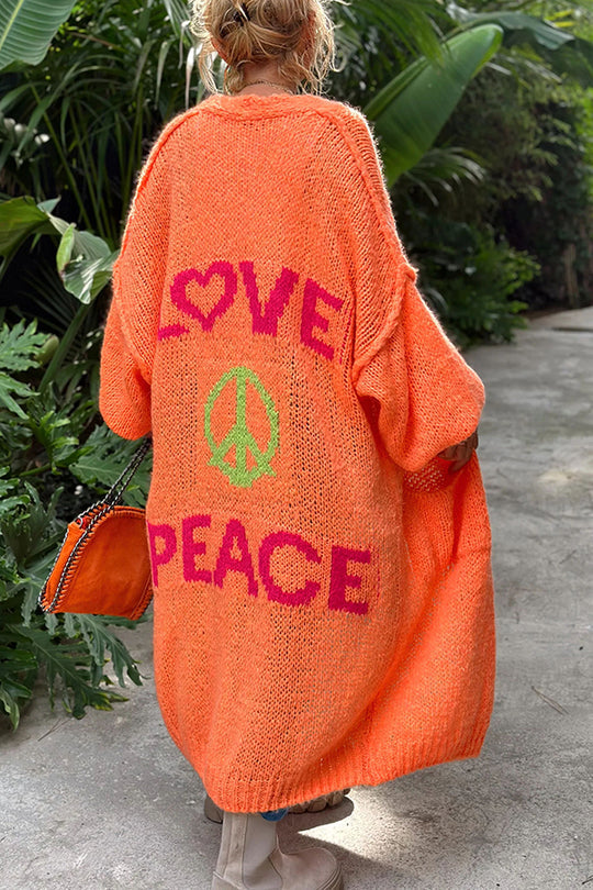 Women's Longline Cardigan with Open Front and Graphic Back Detail