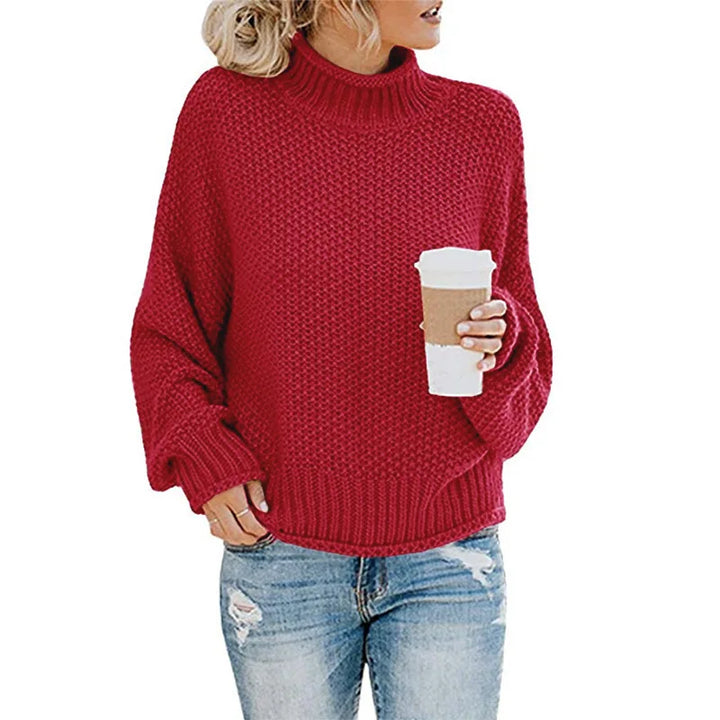 Women's Chunky Knitted Jumper with Roll Neck and Relaxed Fit