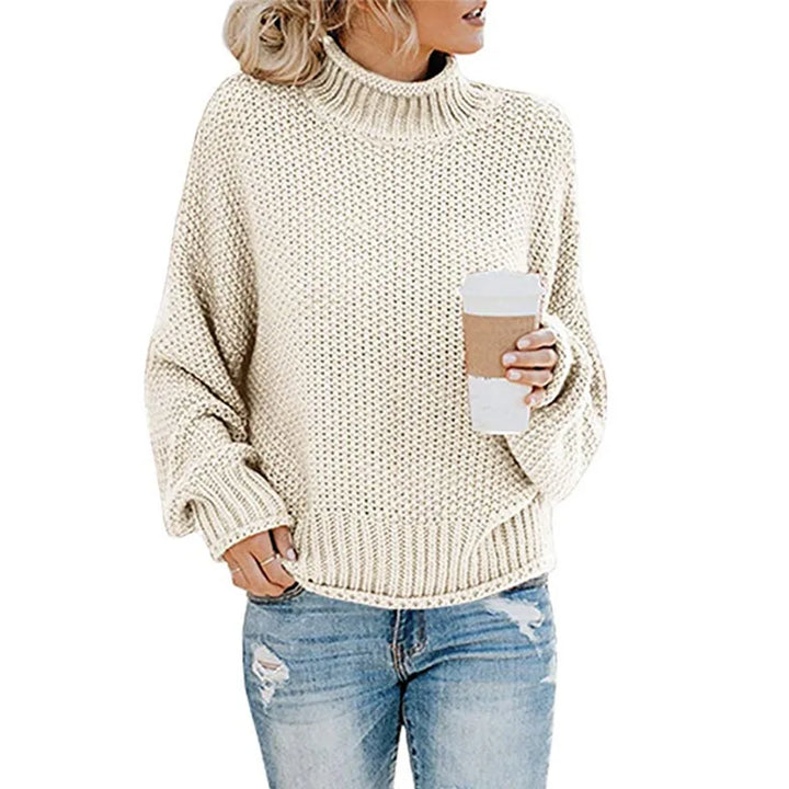 Women's Chunky Knitted Jumper with Roll Neck and Relaxed Fit