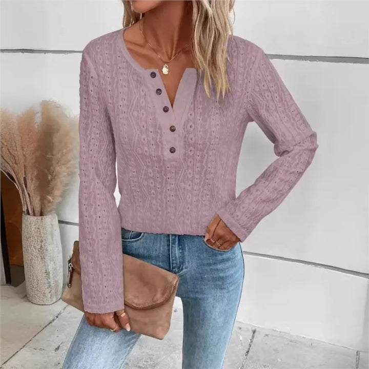 Women's Cable Knit Jumper with V Neck and Button Detail
