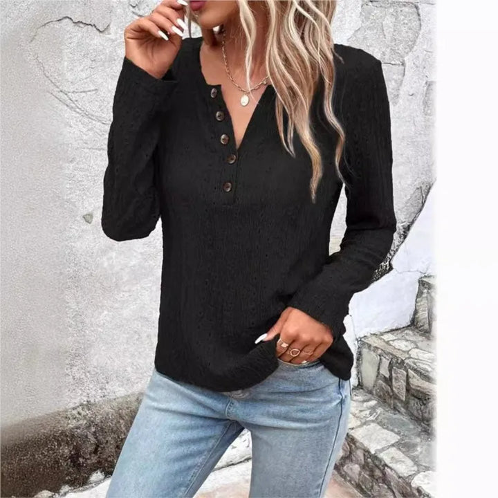 Women's Cable Knit Jumper with V Neck and Button Detail