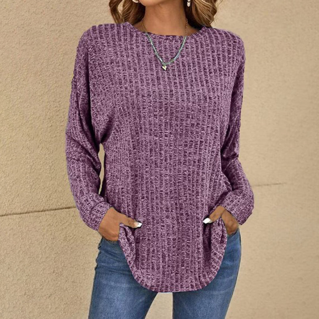 Women's Knitted Jumper with Round Neck and Side Split Hem