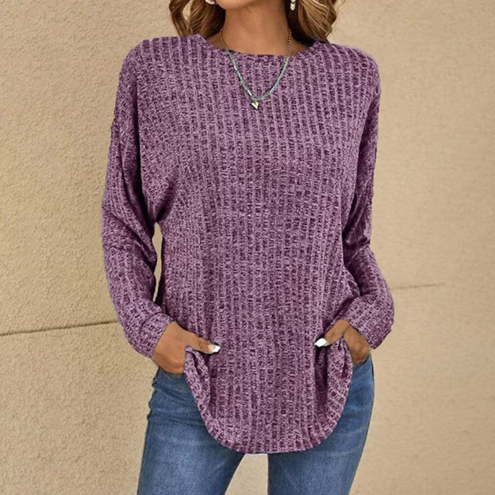 Women's Knitted Jumper with Round Neck and Side Split Hem