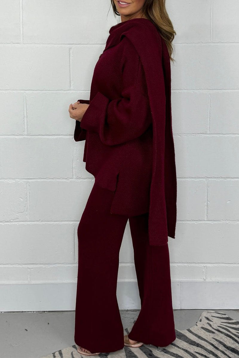 Women's Knit Co Ord Set with Oversized Jumper and Wide Leg Trousers