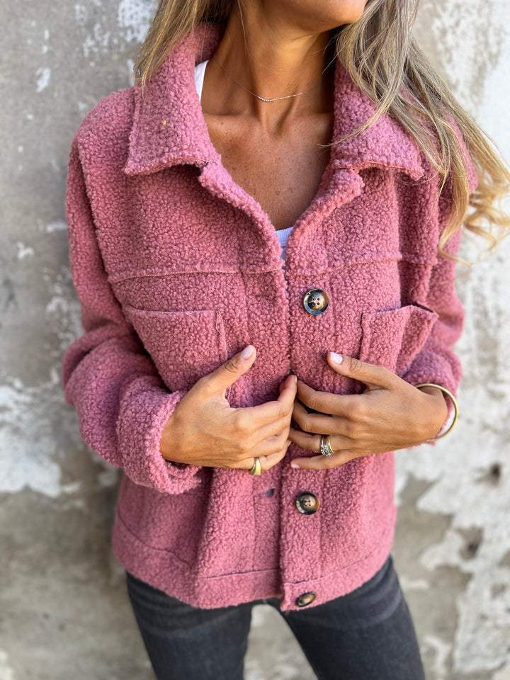 Women's Textured Jacket with Collared Neck and Button Front