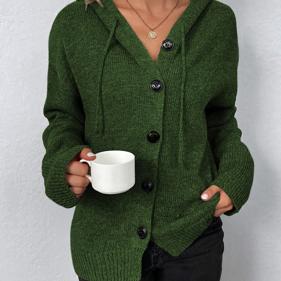 Women's Knit Cardigan with V Neck and Button Front