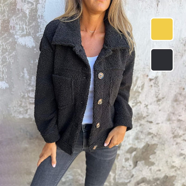 Women's Textured Jacket with Collared Neck and Button Front