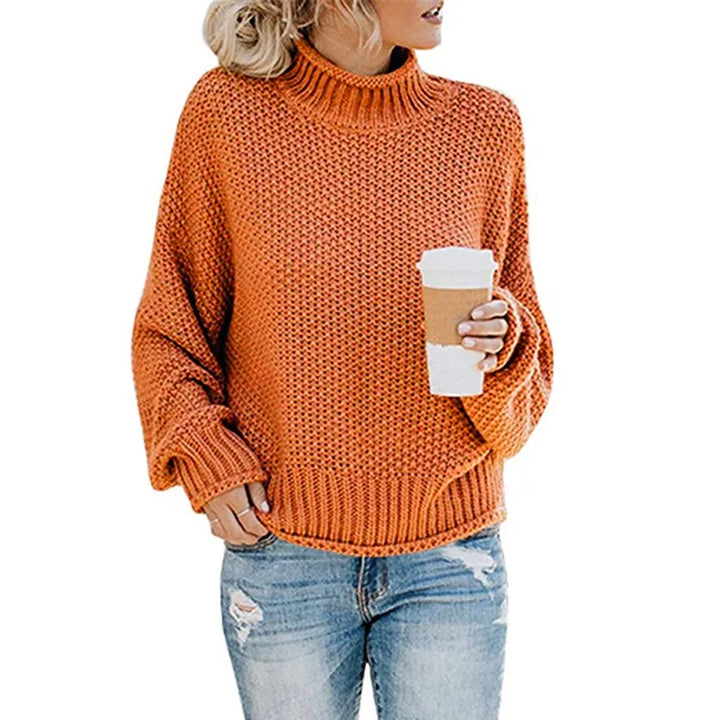 Women's Chunky Knitted Jumper with Roll Neck and Relaxed Fit