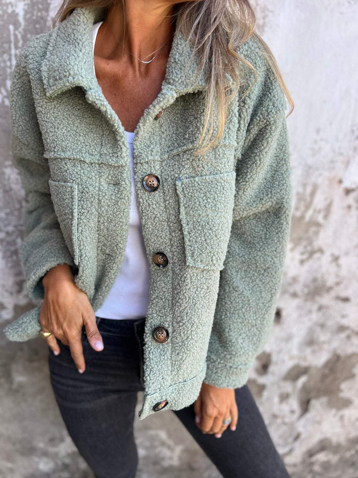 Women's Textured Jacket with Collared Neck and Button Front