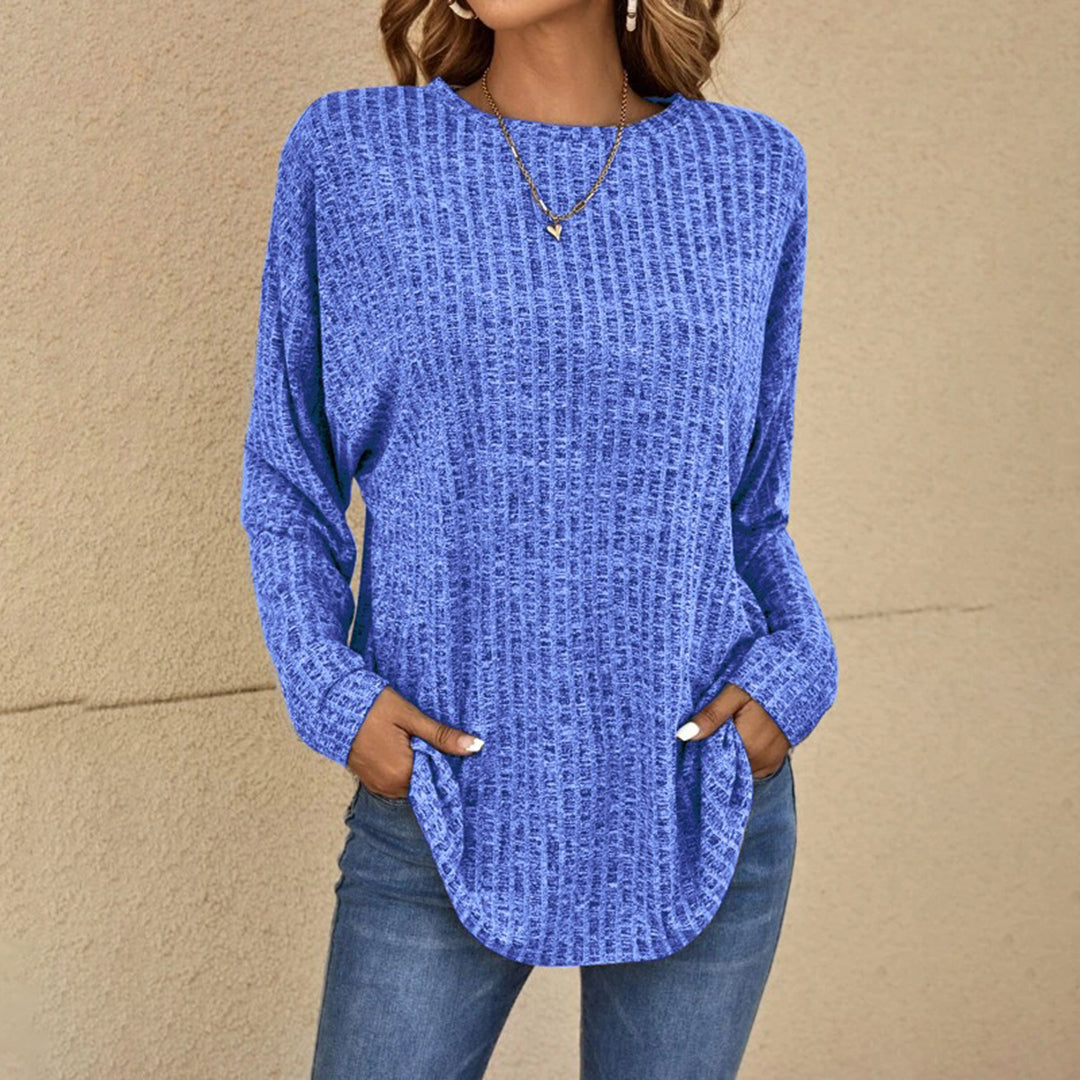 Women's Knitted Jumper with Round Neck and Side Split Hem