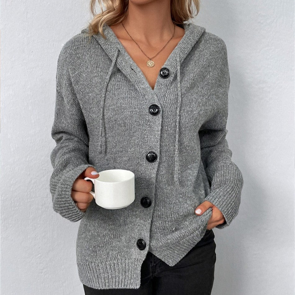 Women's Knit Cardigan with V Neck and Button Front