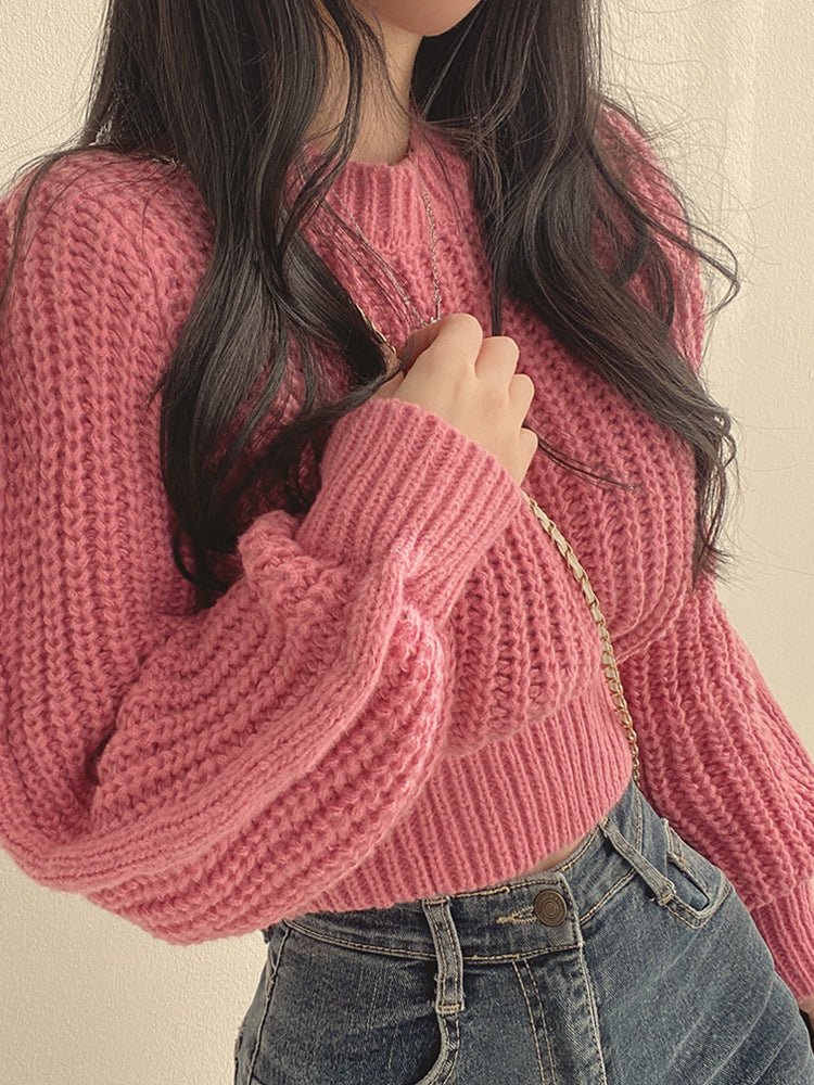 Women's Chunky Knitted Jumper with Round Neck and Relaxed Fit