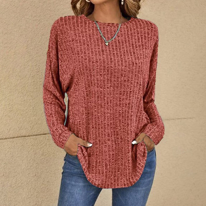 Women's Knitted Jumper with Round Neck and Side Split Hem