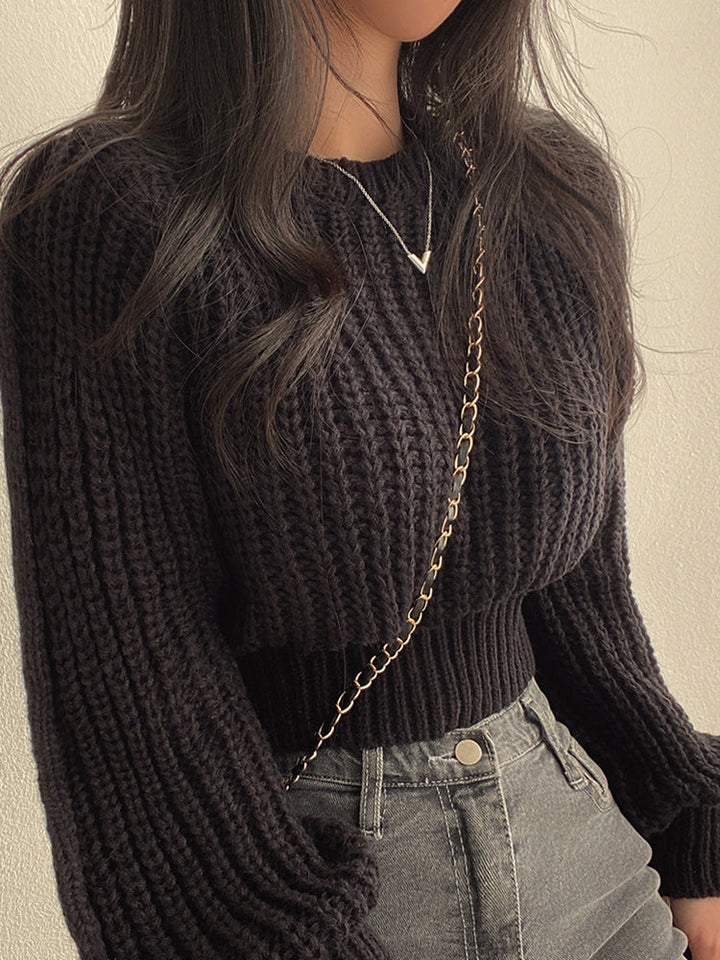 Women's Chunky Knitted Jumper with Round Neck and Relaxed Fit