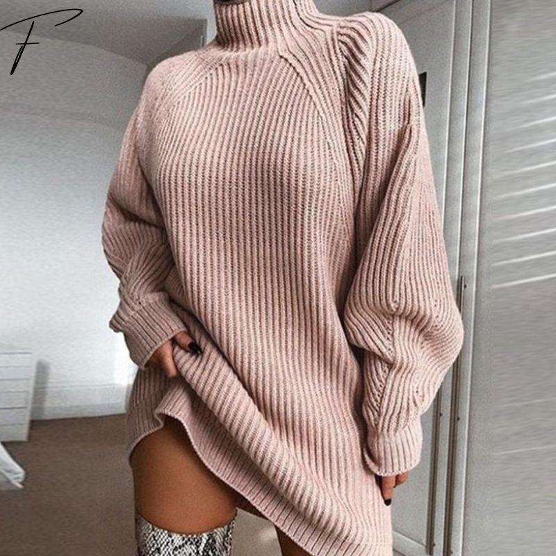 Women's Oversized Knitted Jumper with Roll Neck and Ribbed Texture