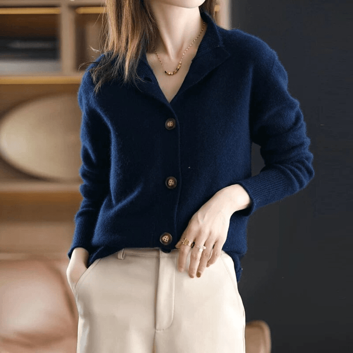 Women's Knitted Cardigan with Round Neck and Button Front