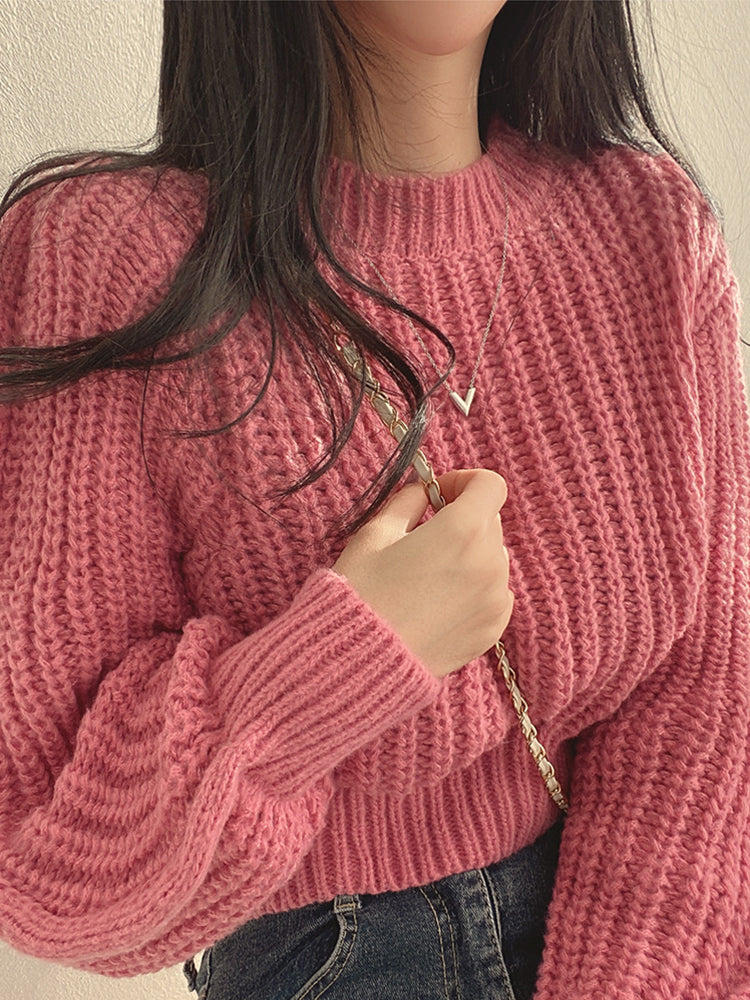 Women's Chunky Knitted Jumper with Round Neck and Relaxed Fit