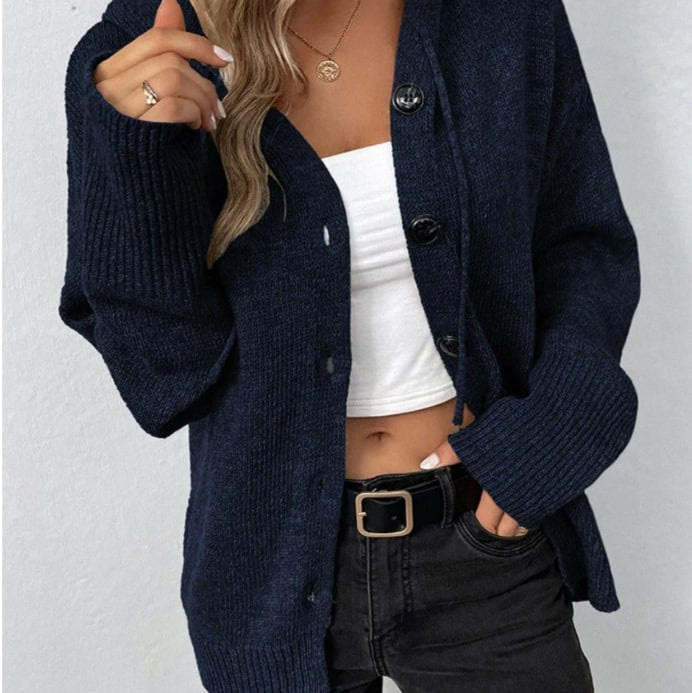 Women's Knit Cardigan with V Neck and Button Front
