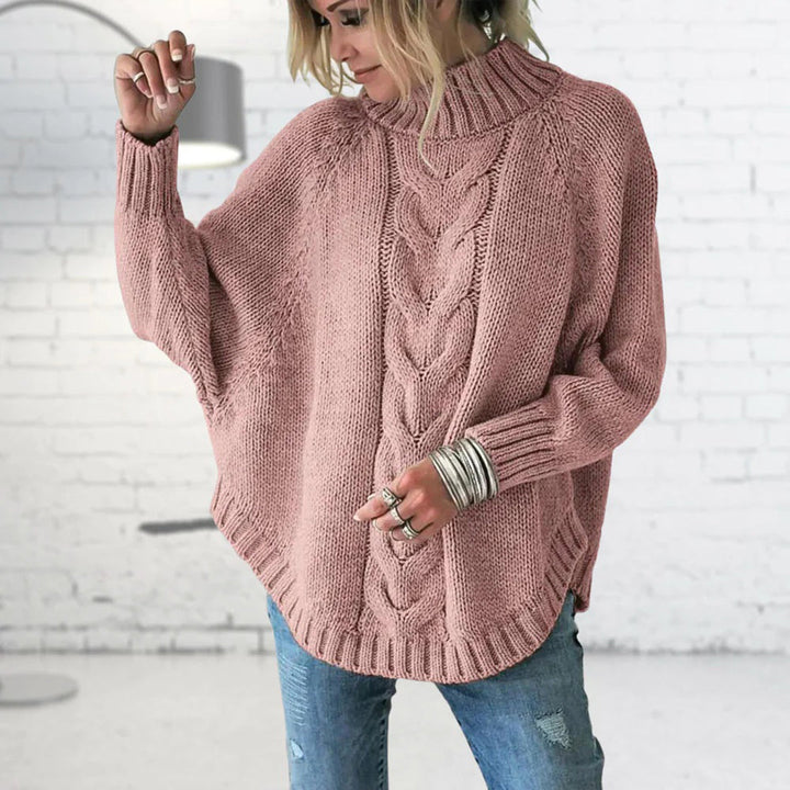 Women's Cable Knit Jumper with Round Neck and Oversized Fit