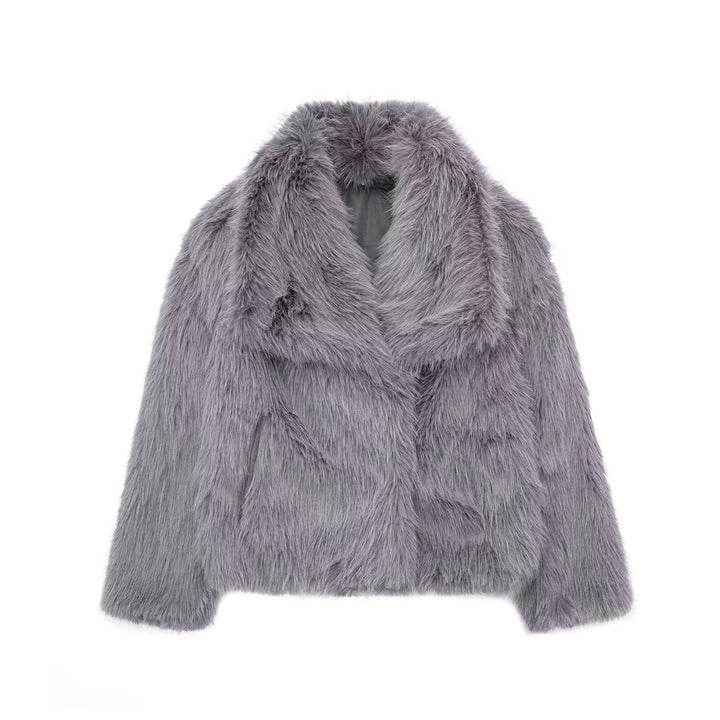 Women's Faux Fur Jacket with Oversized Collar and Relaxed Fit