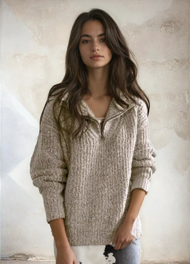 Women's Knit Jumper with V Neck and Long Sleeves