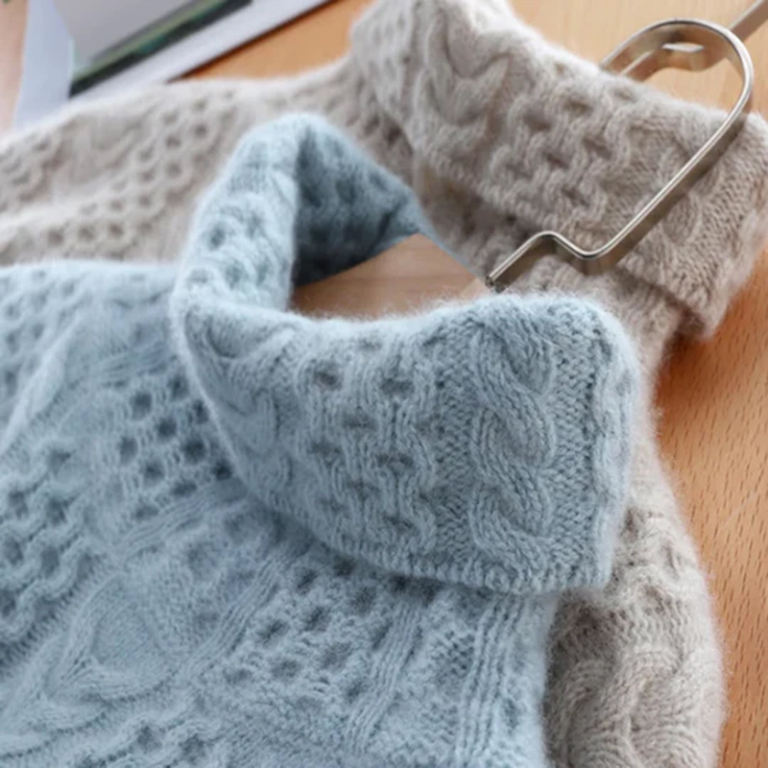 Women's Cable Knit Jumper with Roll Neck and Long Sleeves