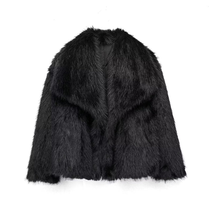 Women's Faux Fur Jacket with Oversized Collar and Relaxed Fit
