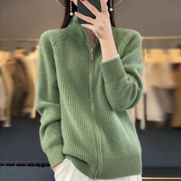 Women's Knitted Jumper with High Neck and Ribbed Texture