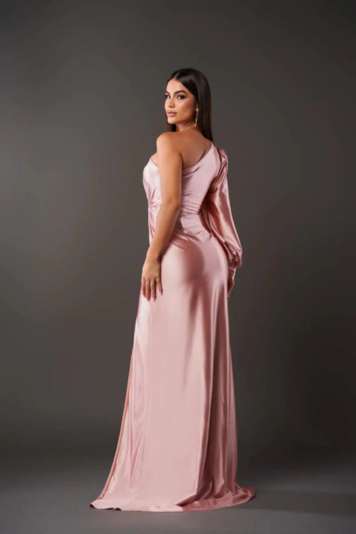 Women's One Shoulder Maxi Dress with Ruched Waist and Thigh Split