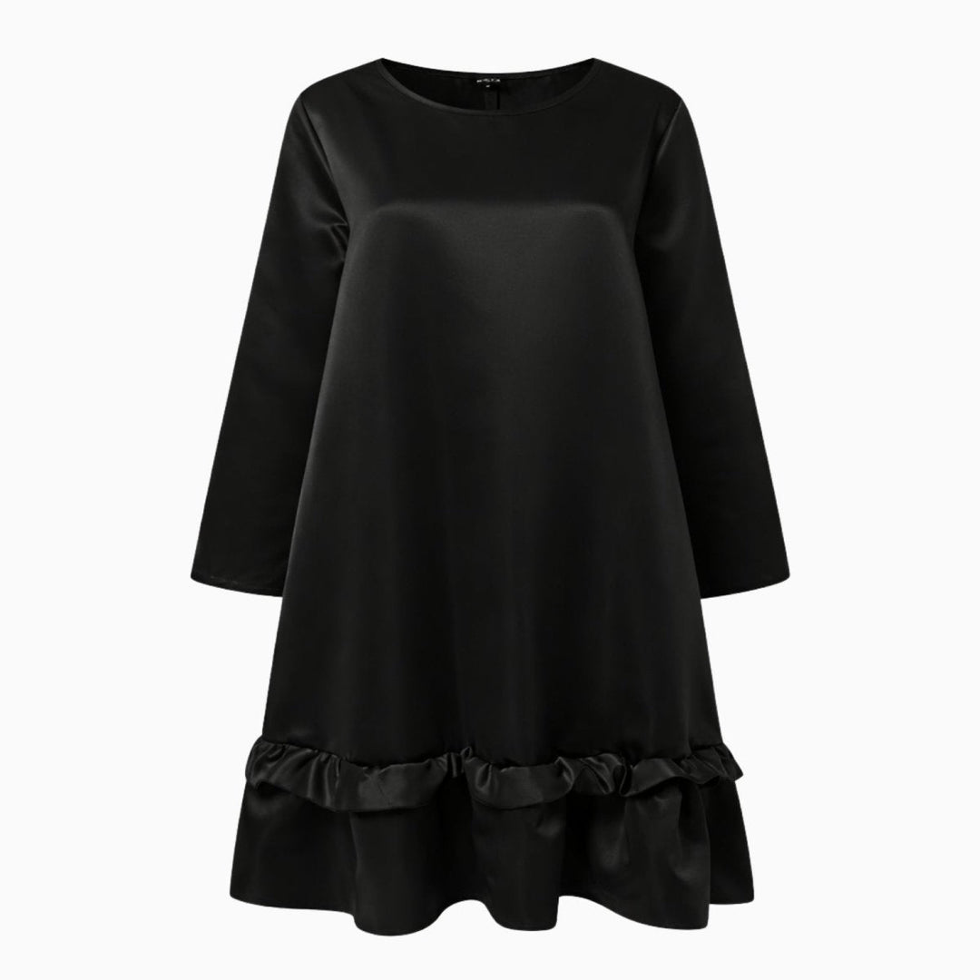 Women's Evening Satin Midi Dress with Ruffle Hem