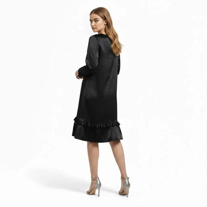 Women's Evening Satin Midi Dress with Ruffle Hem