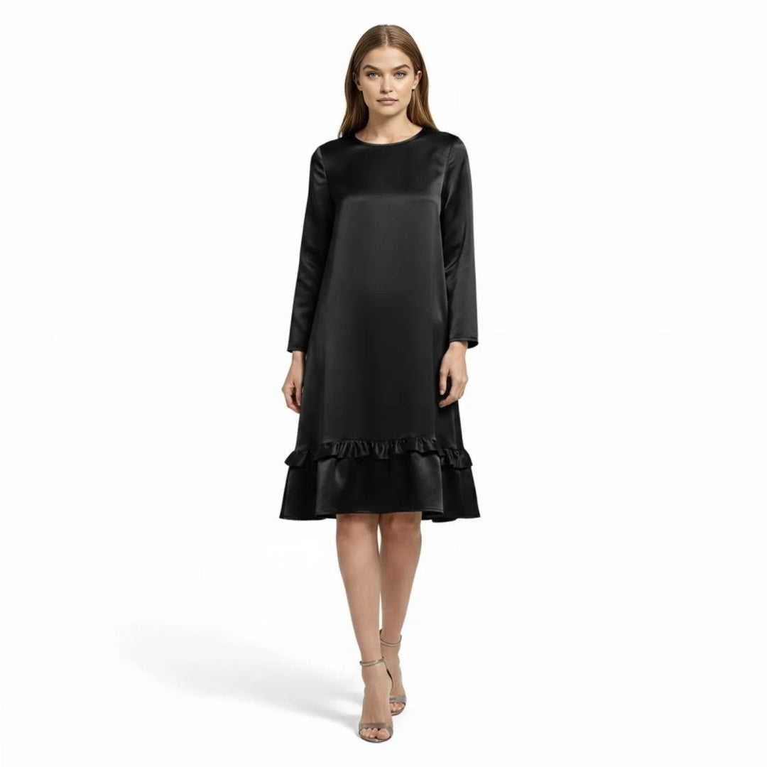 Women's Evening Satin Midi Dress with Ruffle Hem