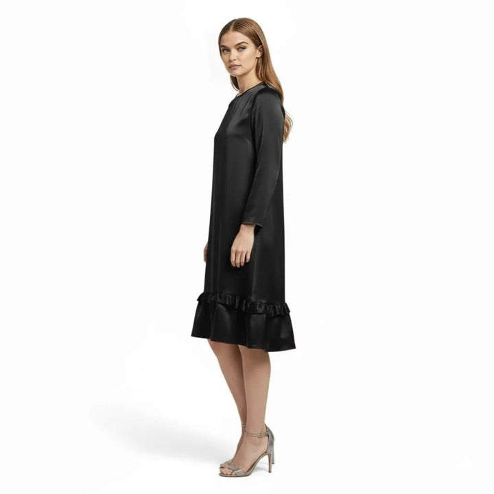 Women's Evening Satin Midi Dress with Ruffle Hem