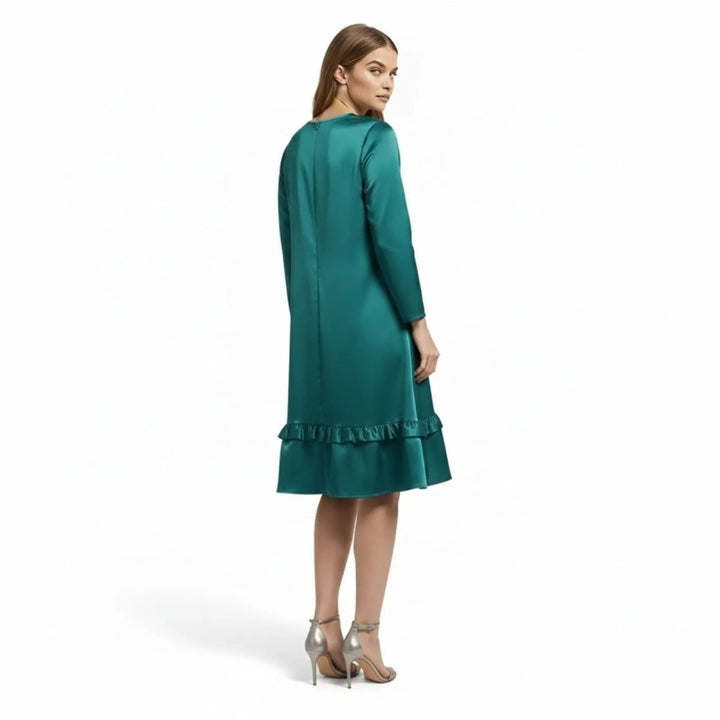 Women's Evening Satin Midi Dress with Ruffle Hem