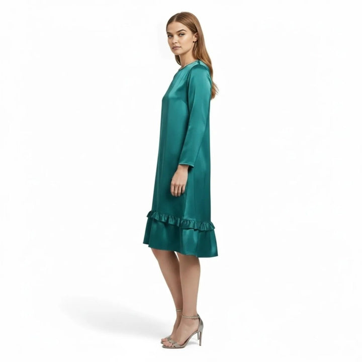 Women's Evening Satin Midi Dress with Ruffle Hem