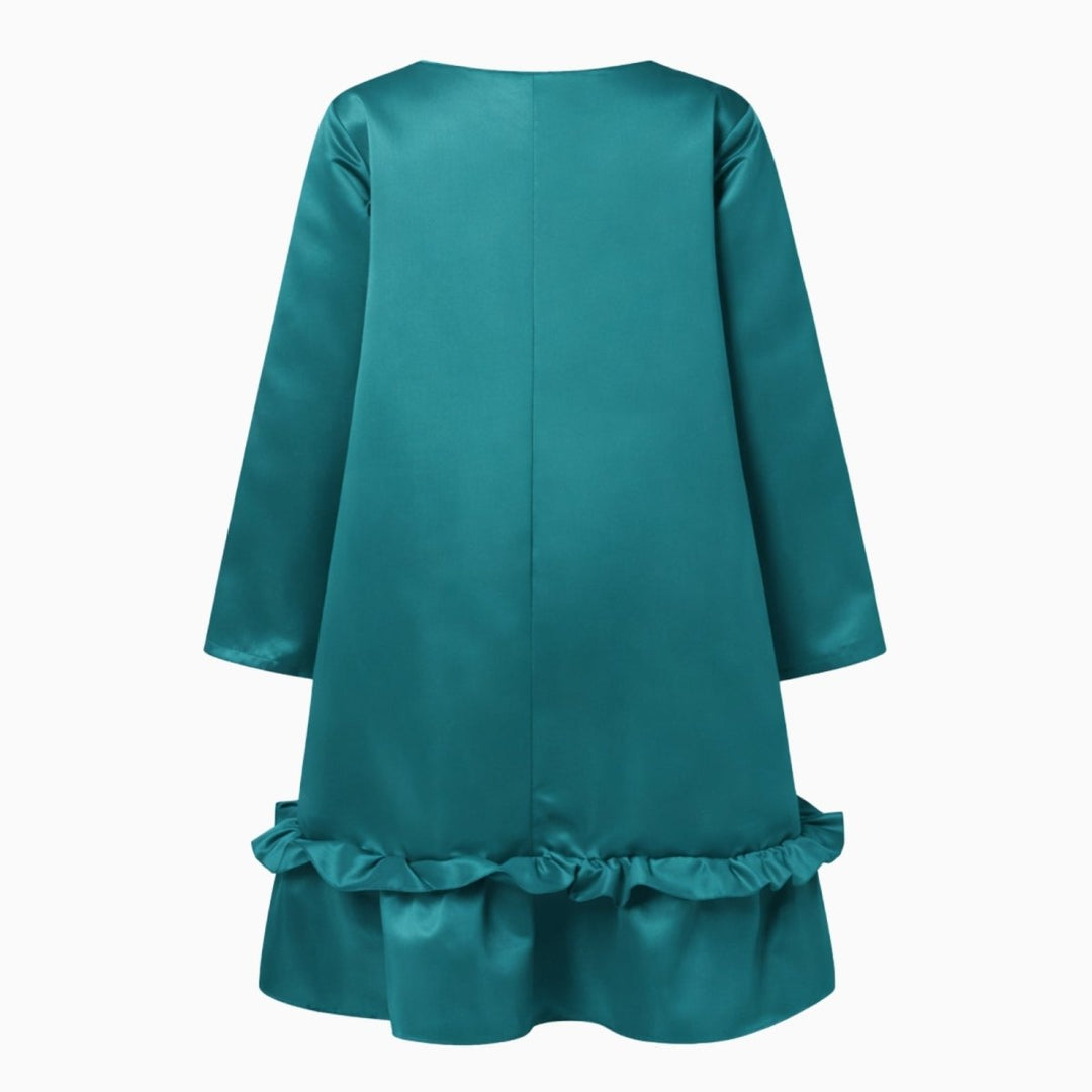 Women's Evening Satin Midi Dress with Ruffle Hem