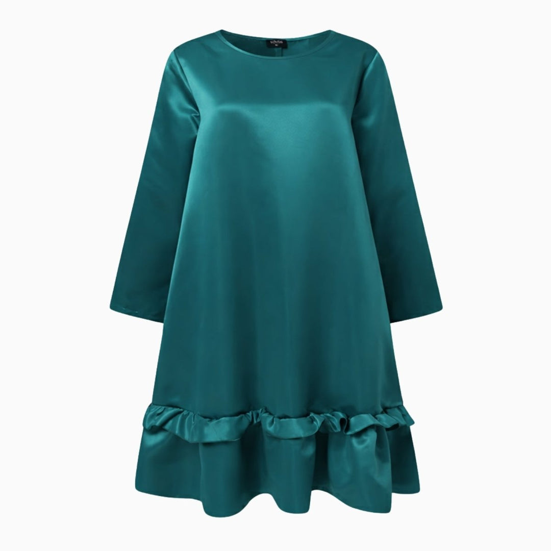 Women's Evening Satin Midi Dress with Ruffle Hem