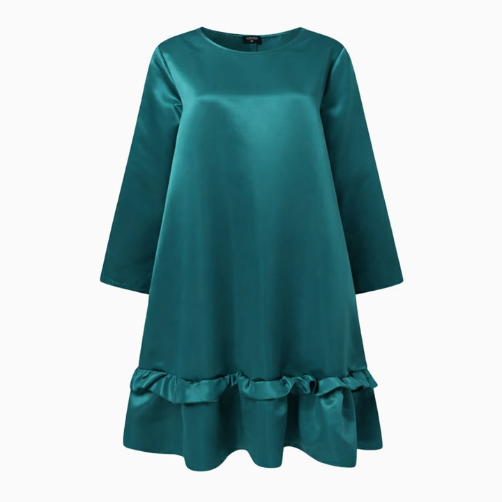 Women's Evening Satin Midi Dress with Ruffle Hem