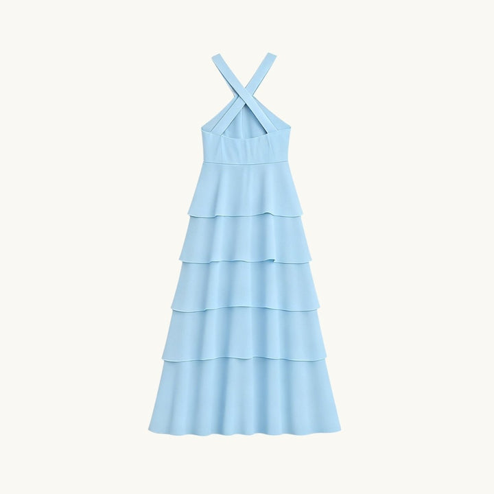 Women's Wedding Guest Halter Maxi Dress with Tiered Skirt