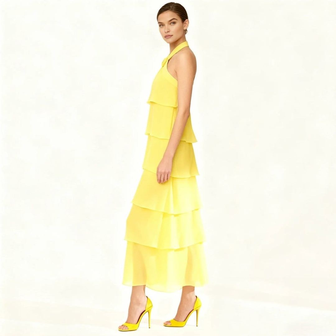 Women's Wedding Guest Halter Maxi Dress with Tiered Skirt