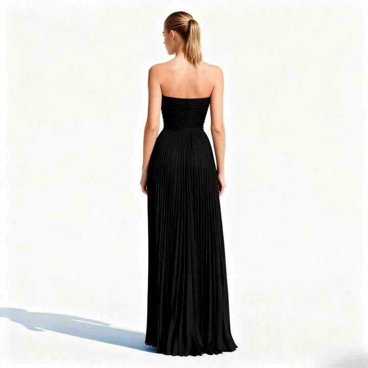 Women's Evening Strapless Maxi Dress with Pleated Skirt