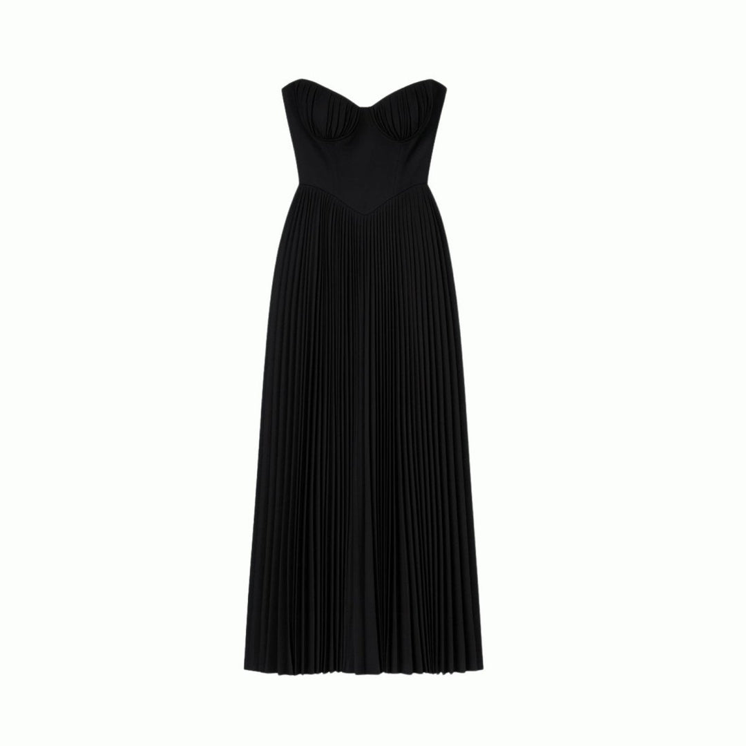 Women's Evening Strapless Maxi Dress with Pleated Skirt