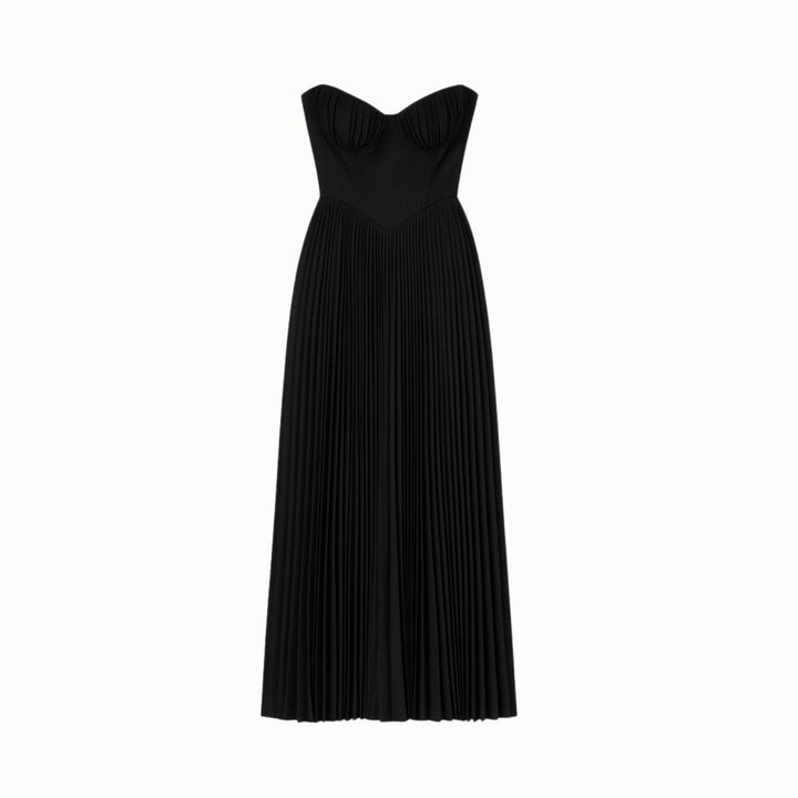 Women's Evening Strapless Maxi Dress with Pleated Skirt